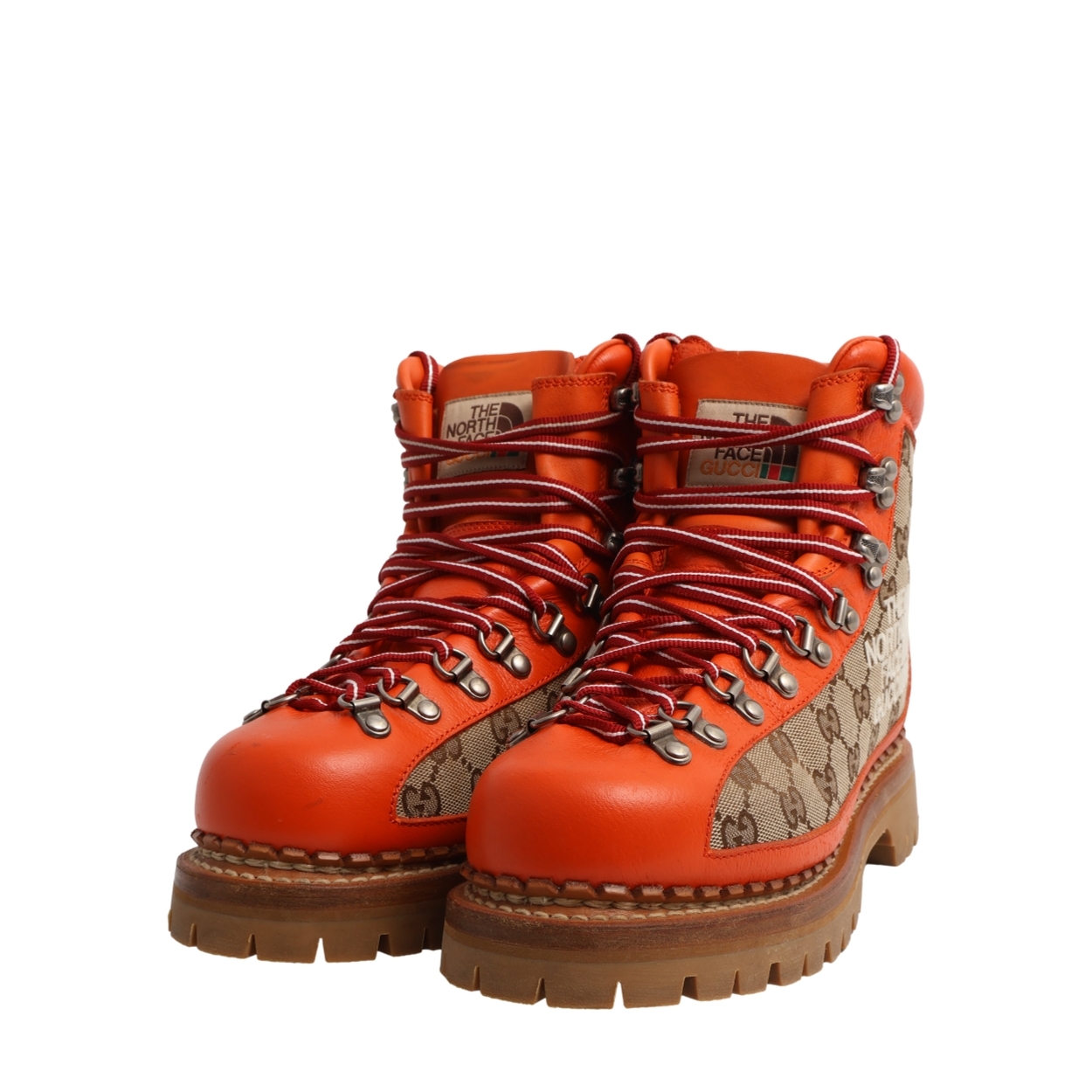 GUCCI x NORTHFACE Leather/Canvas GG Hiking Boots Orange | Luxity