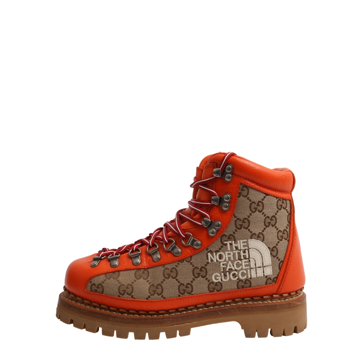 GUCCI x NORTHFACE Leather/Canvas GG Hiking Boots Orange | Luxity