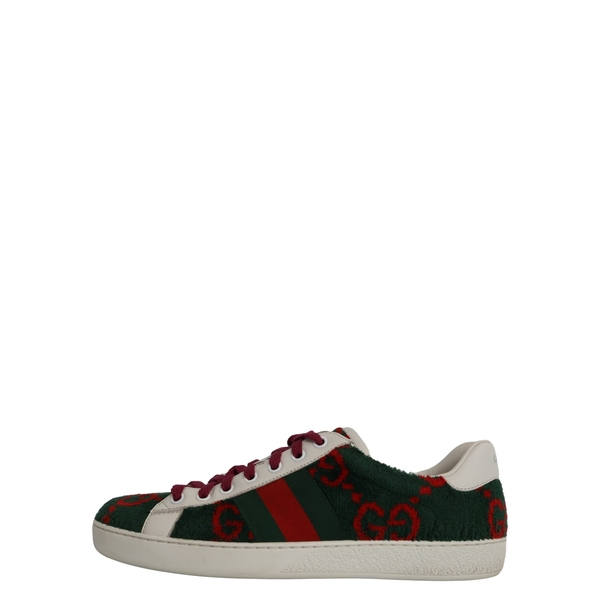 Terry Cloth/Leather GG Ace Sneakers Green/Red