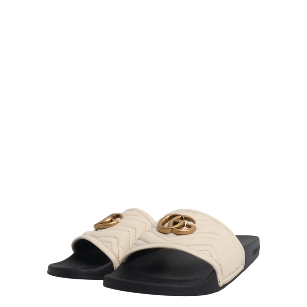 Leather GG Pursuit Slide Sandals White