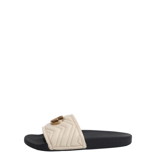 Leather GG Pursuit Slide Sandals White