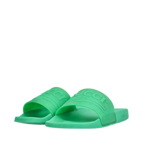 Rubber Logo Slide Sandals Green