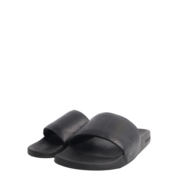 Leather Embossed GG Slide Sandals Black