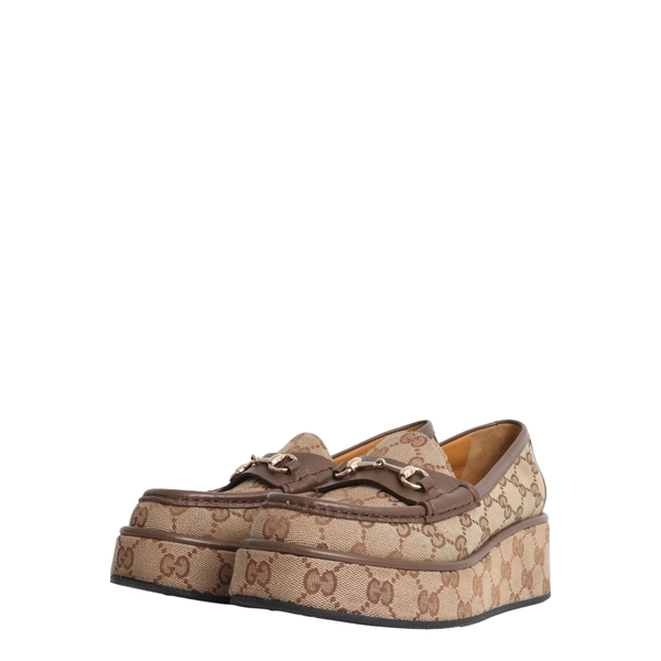 Canvas GG Platform Loafers Beige/Brown