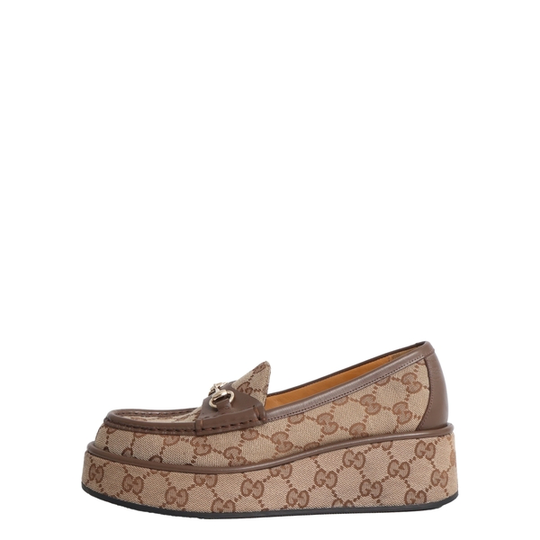 Canvas GG Platform Loafers Beige/Brown