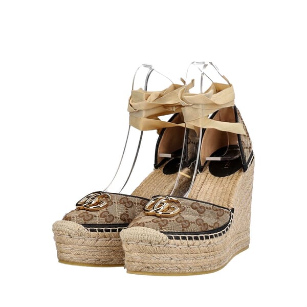 Canvas GG Wedge Espadrilles Beige/Ebony