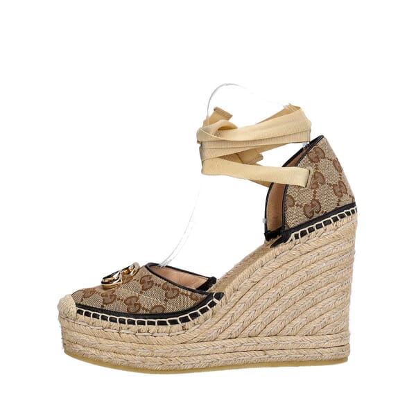 Canvas GG Wedge Espadrilles Beige/Ebony