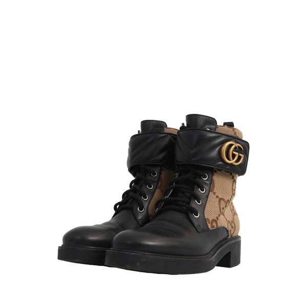 Leather Marmont GG Combat Boots Beige/Black