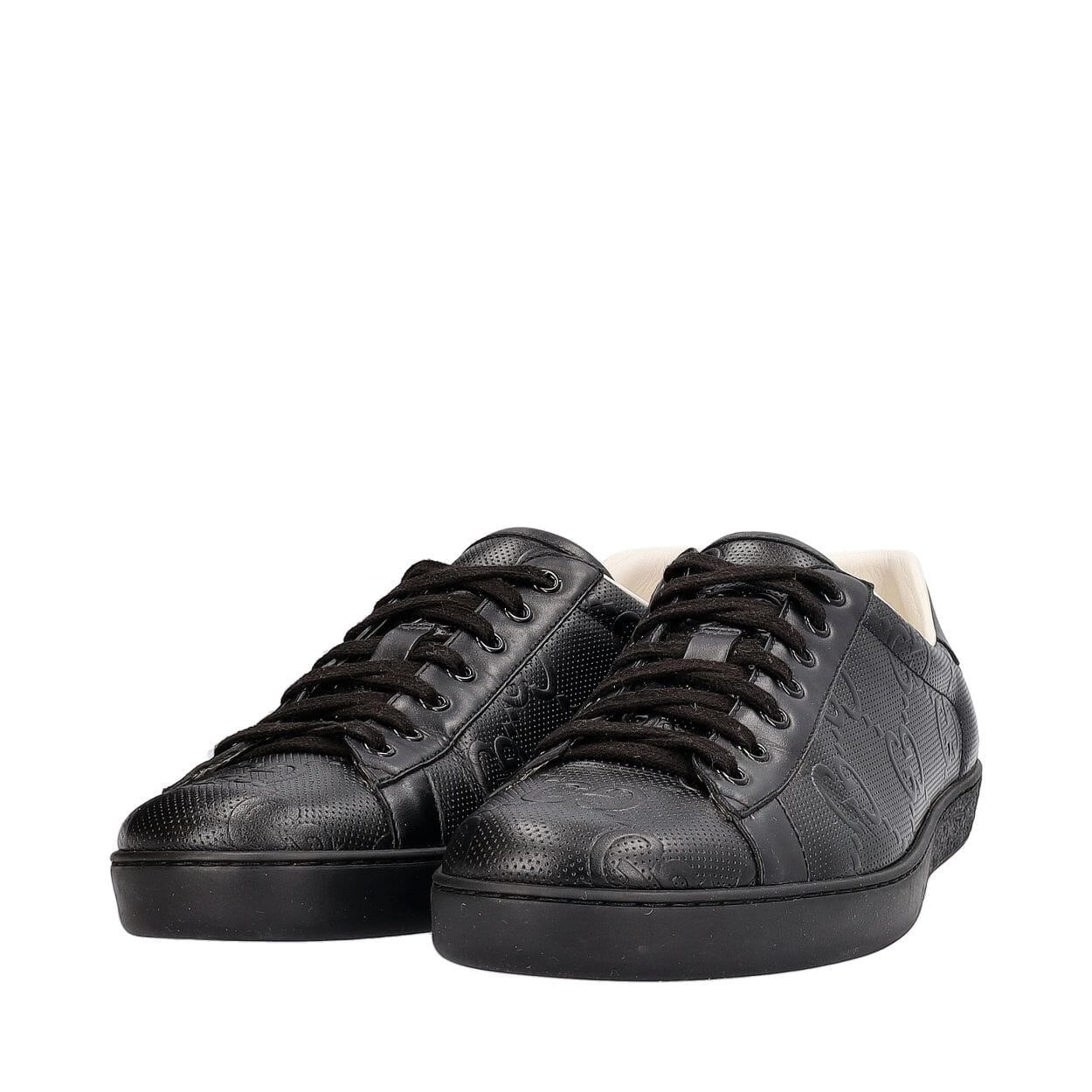Leather GG Embossed Ace Sneakers Black
