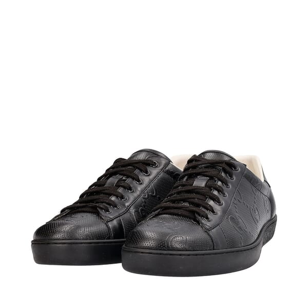 Leather GG Embossed Ace Sneakers Black