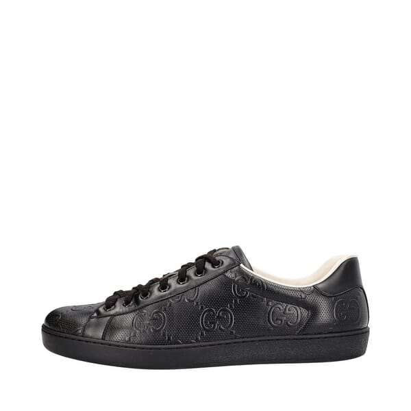 Leather GG Embossed Ace Sneakers Black