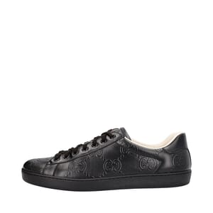 Leather GG Embossed Ace Sneakers Black, view 2