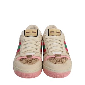 Mixed Material Crystal Screener Sneakers Beige/Pink, view 3