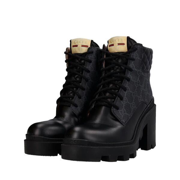 Leather/Supreme Ankle Combat Boots Black
