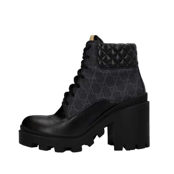 Leather/Supreme Ankle Combat Boots Black