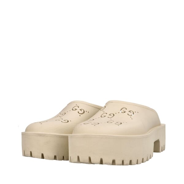 Rubber Perforated GG Platform Slide Sandals Ivory
