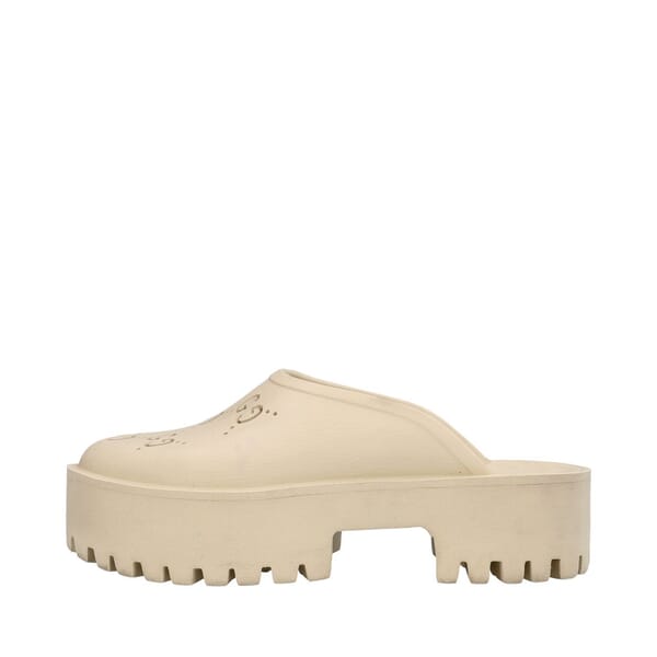 Rubber Perforated GG Platform Slide Sandals Ivory