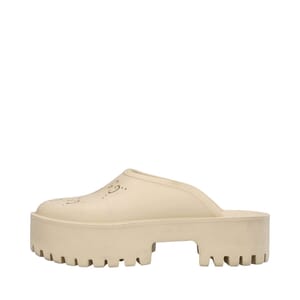 Rubber Perforated GG Platform Slide Sandals Ivory, view 2