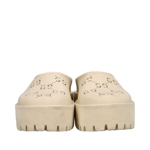 Rubber Perforated GG Platform Slide Sandals Ivory, view 3