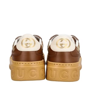 Leather/Canvas GG Chunky Sneakers Beige/Brown, view 4