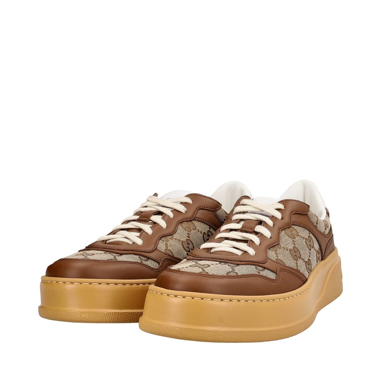 Leather/Canvas GG Chunky Sneakers Beige/Brown