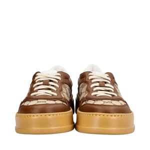Leather/Canvas GG Chunky Sneakers Beige/Brown, view 2