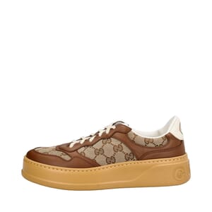 Leather/Canvas GG Chunky Sneakers Beige/Brown, view 3