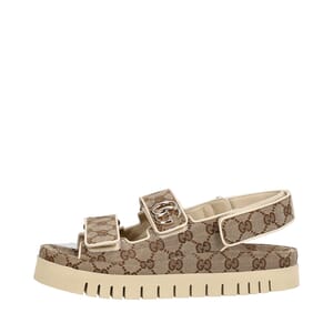 Canvas GG Marmont Sandals Beige/Ivory, view 2