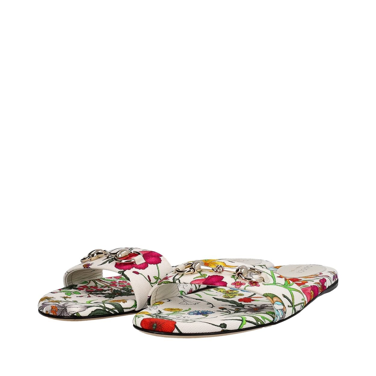 Canvas Horsebit Slide Sandals Floral