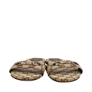 Canvas GG Horsebit Slide Sandals Beige/Brown, view 3