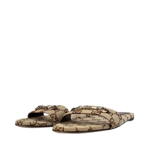 Canvas GG Horsebit Slide Sandals Beige/Brown