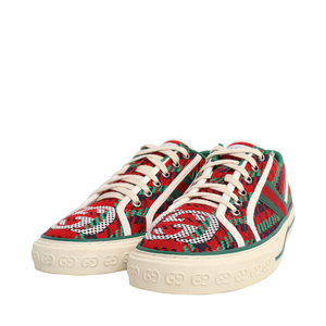 Canvas Houndstooth Tennis Sneakers Green/Red