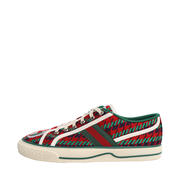Canvas Houndstooth Tennis Sneakers Green/Red