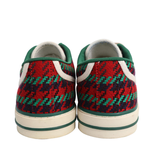 Canvas Houndstooth Tennis Sneakers Green/Red, view 4