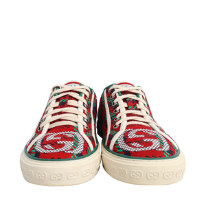 Canvas Houndstooth Tennis Sneakers Green/Red, view 3