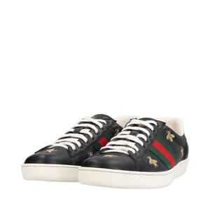 Leather Ace Bee Embroidered Sneakers Black