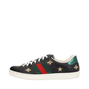 Leather Ace Bee Embroidered Sneakers Black, view 2