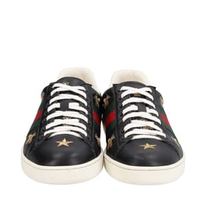 Leather Ace Bee Embroidered Sneakers Black, view 3