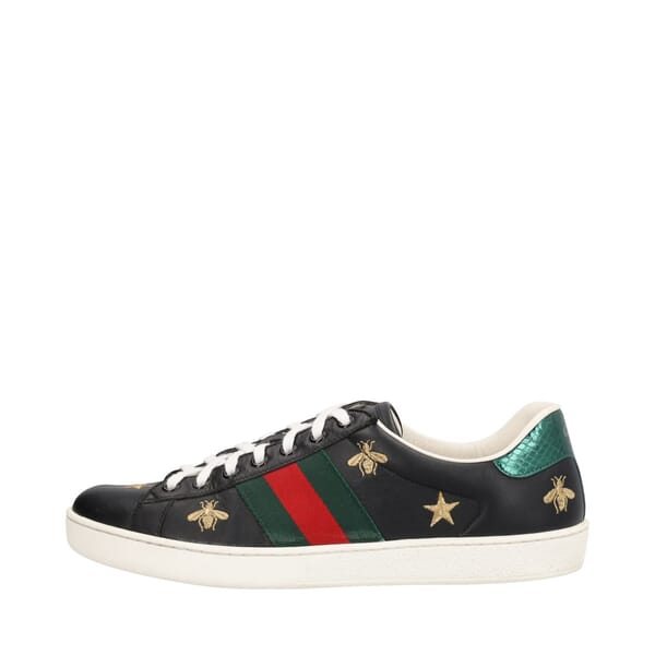 Leather Ace Bee Embroidered Sneakers Black