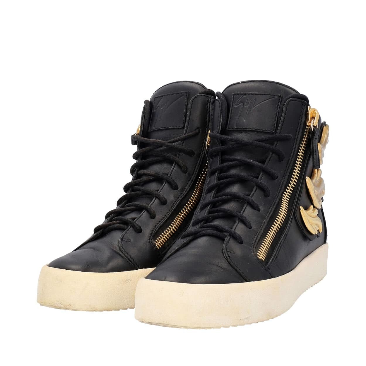 GIUSEPPE ZANOTTI Leather High Top Sneakers Black/Gold | Luxity