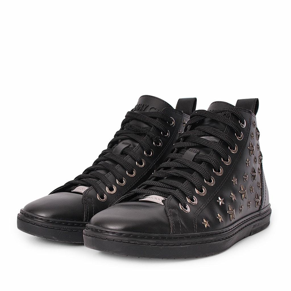 JIMMY CHOO Leather Stars High Top Sneakers Black | Luxity