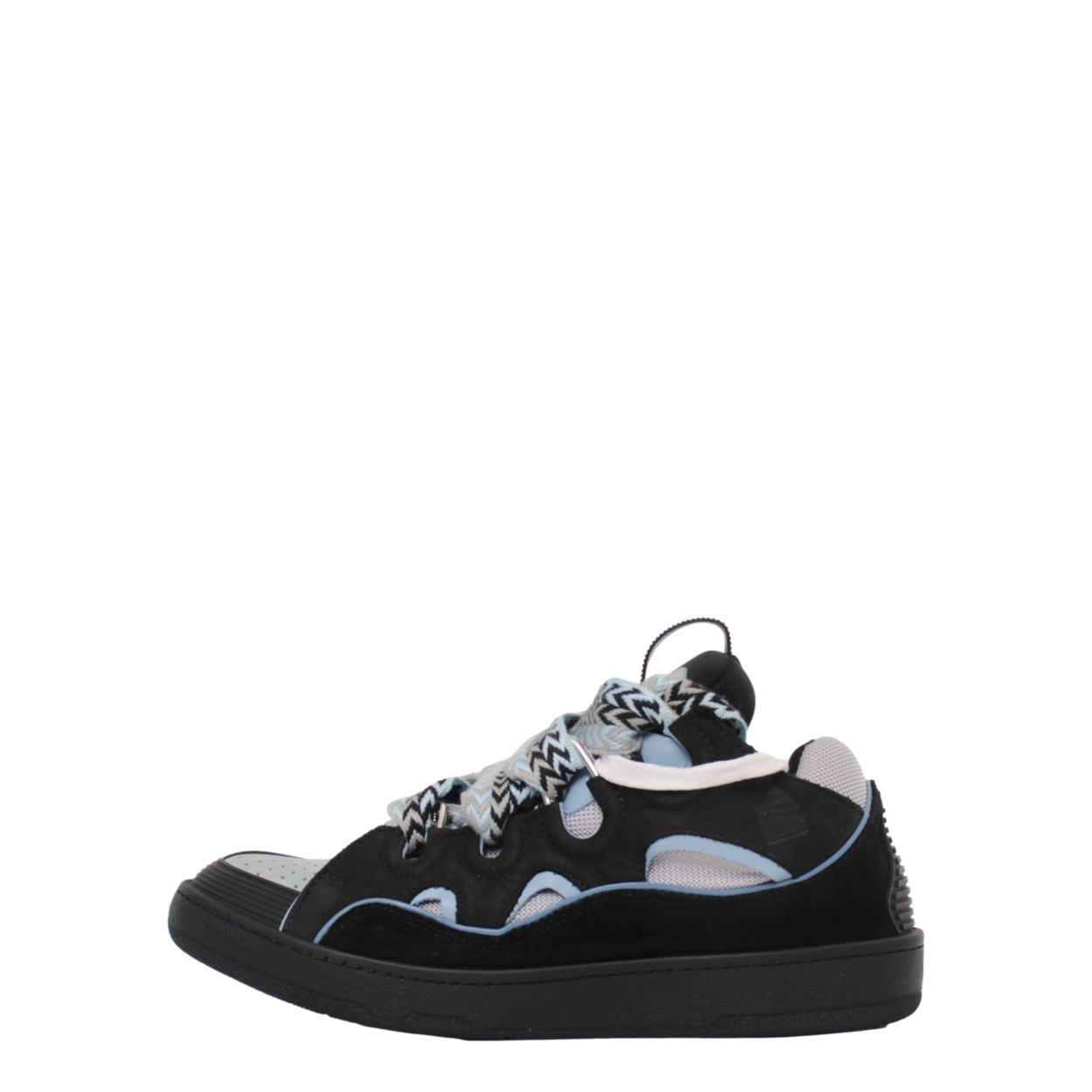 LANVIN Mixed Material Curb Sneakers Black/Blue | Luxity
