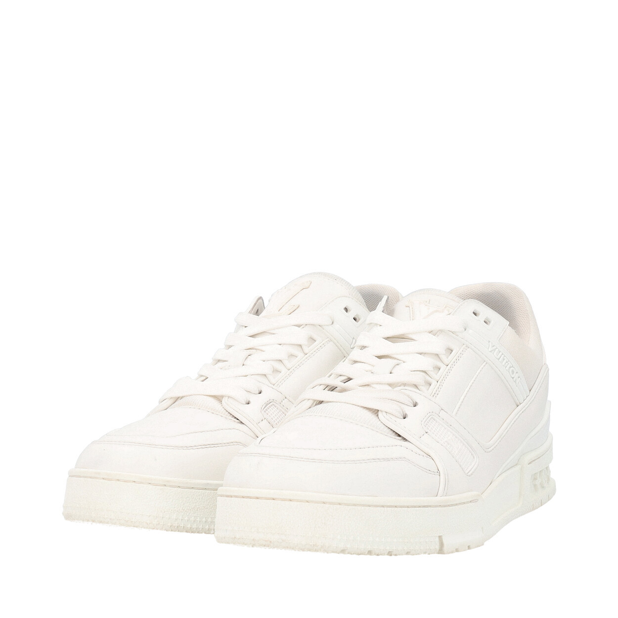 スーパーホワイトLV 【中古】 LOUIS VUITTON Leather LV Trainer Sneakers White | Luxity
