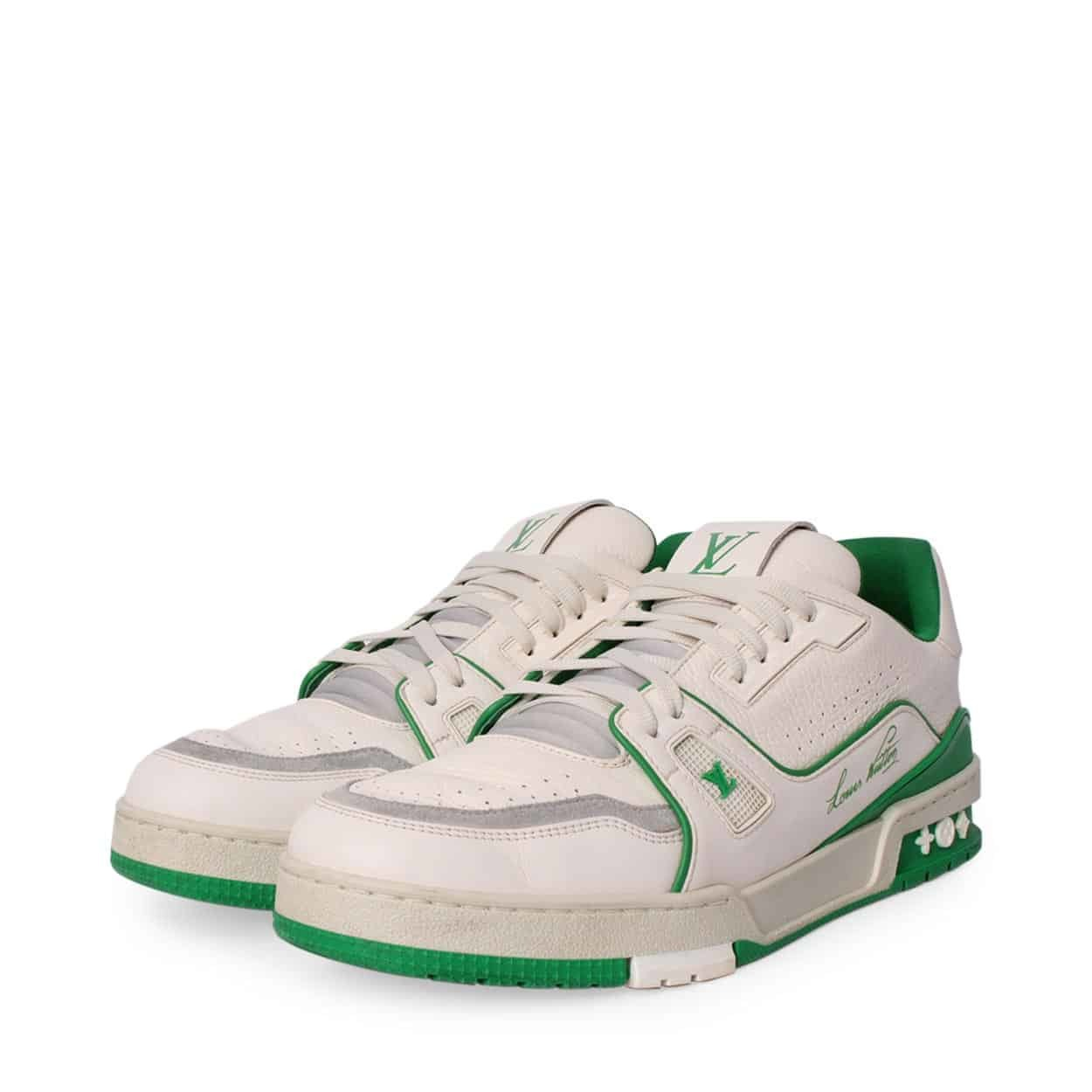 LOUIS VUITTON Leather LV Trainer Sneakers Green/White | Luxity