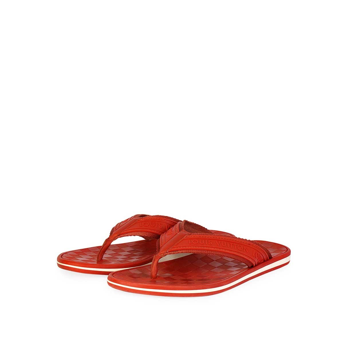 LOUIS VUITTON Men's Damier Rubber Key Flip Flops Red | Luxity