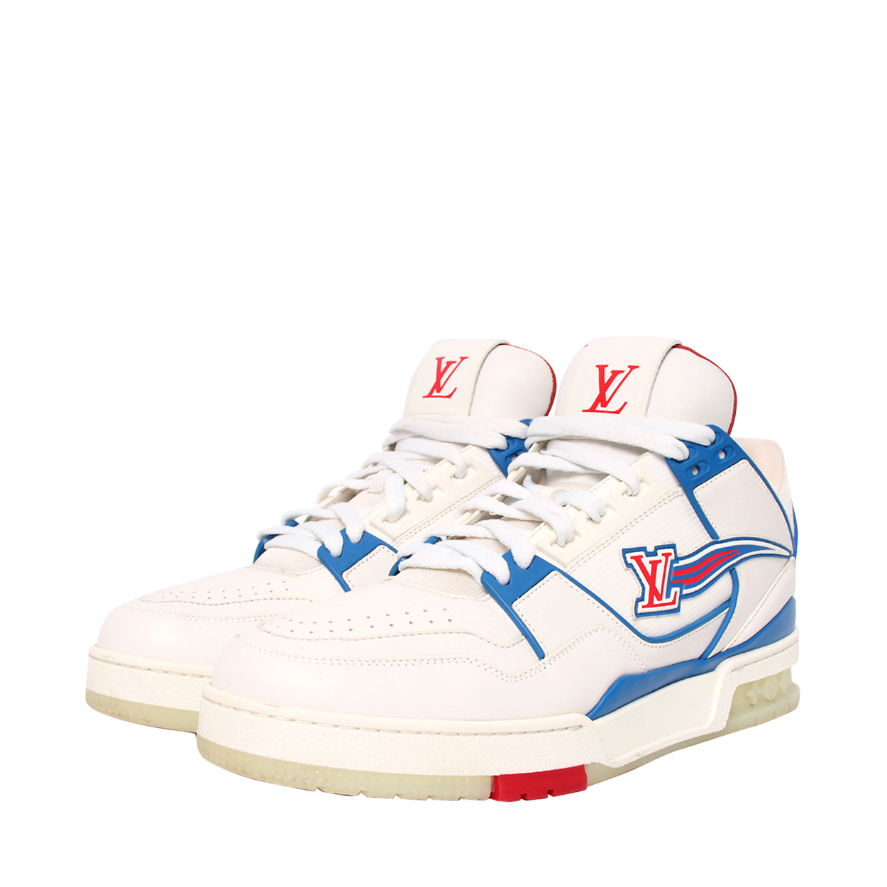 LOUIS VUITTON Leather LV Trainer Sneakers White/Blue | Luxity