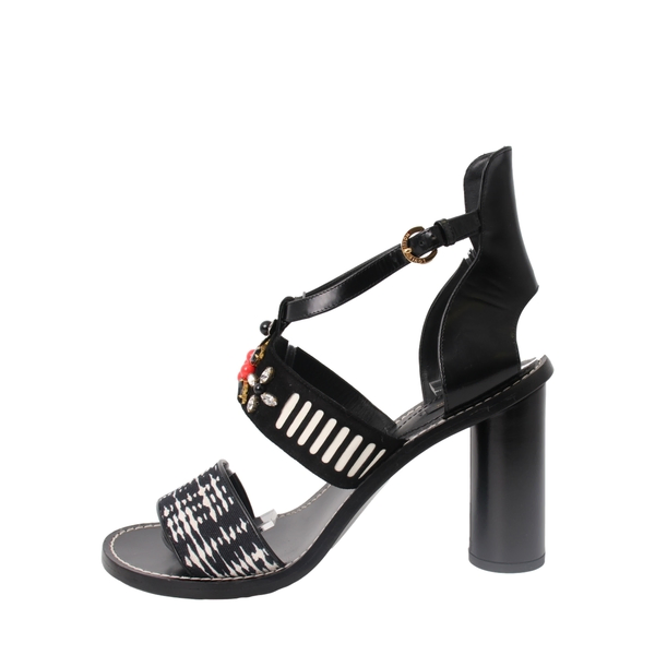 Mixed Material Embellished Frontpier Sandals Black