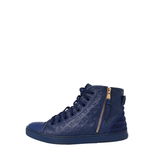 Leather Embossed Punchy High Top Sneakers Blue