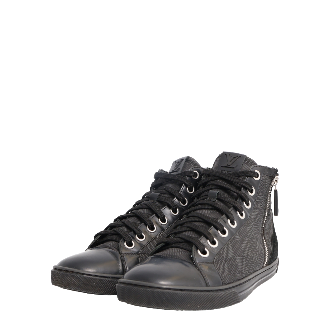 LOUIS VUITTON Damier Graphite/Suede High Top Sneakers Black | Luxity