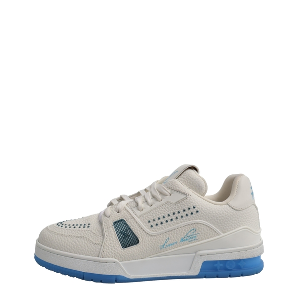 Leather LV Trainer Sneakers White/Blue